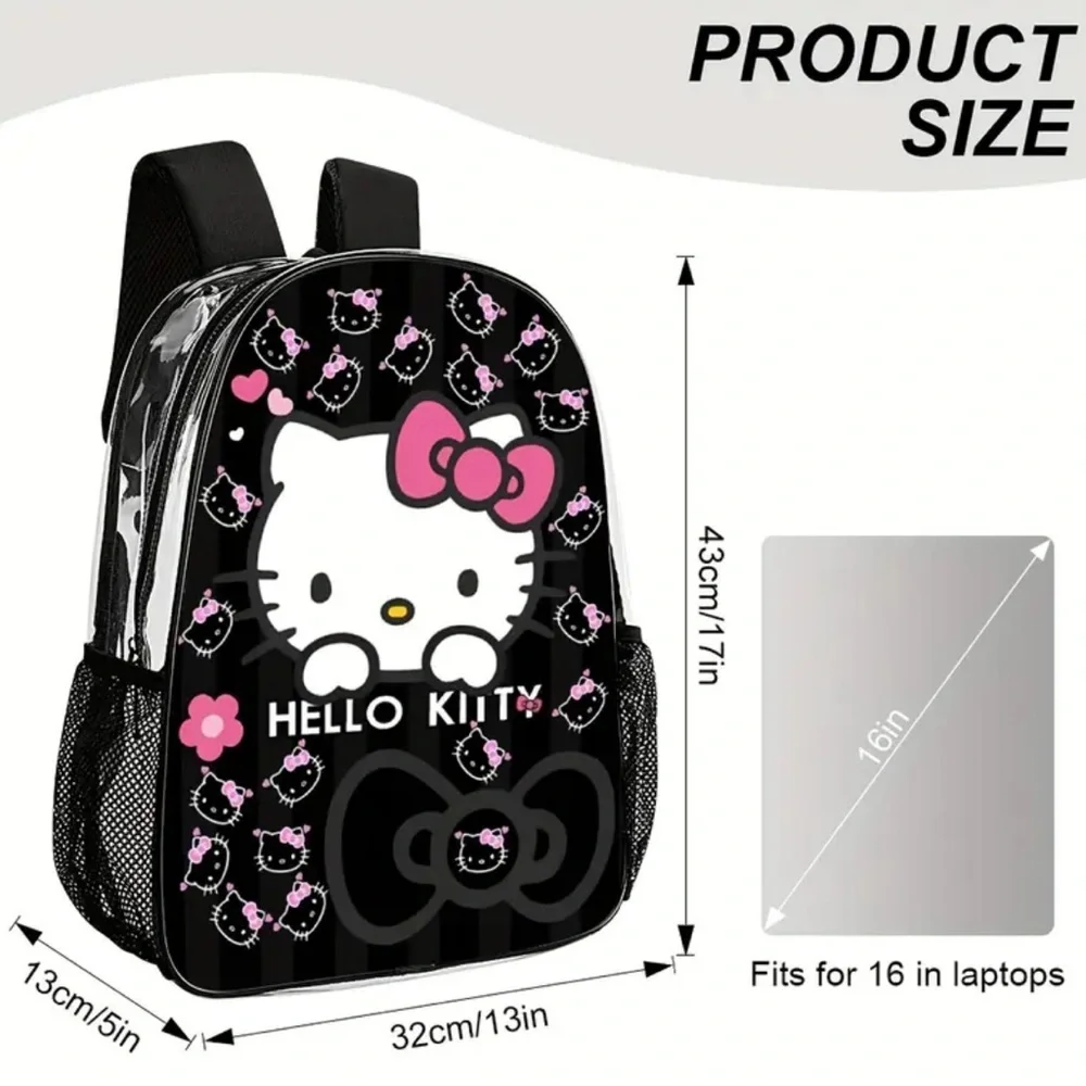🆕 Hello Kitty - Transparent Back Backpack - Unlined Waterproof Zipper -  17”